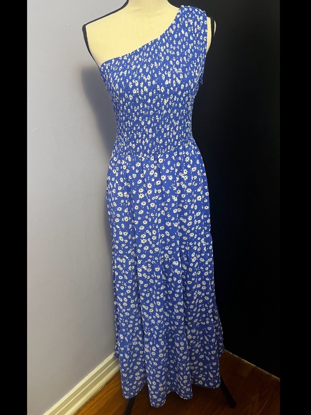 BG Boutique Blue Floral One-Shoulder Maxi Dress -